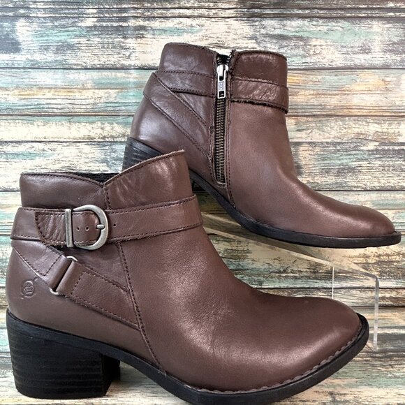 Born Shoes - Born Harness Ankle Boots Womens Size 9M Soft Brown Leather Zip Up Casual